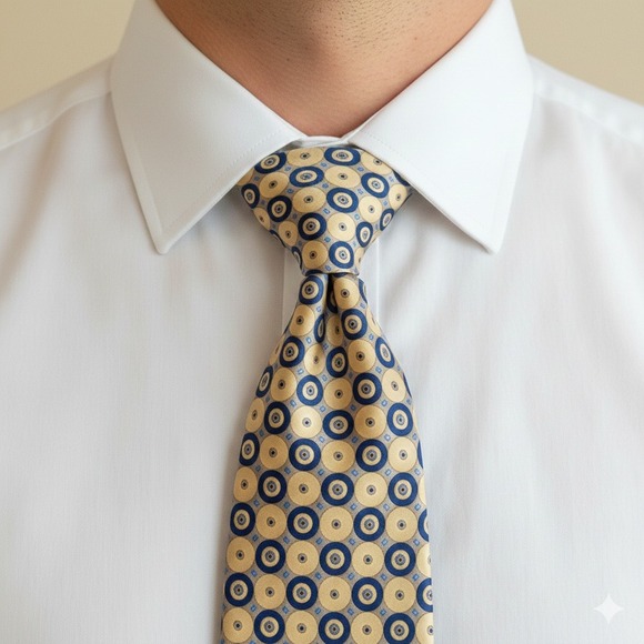 STEFANO RICCI For Battaglia Men's 100% Pure Silk Circle Pattern‎ Made in Italy